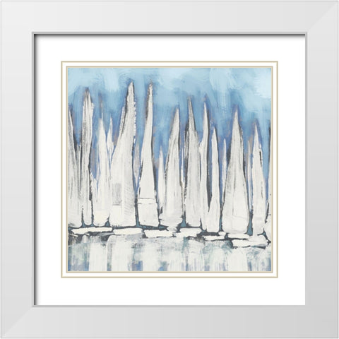 White Sailboat Crowd I White Modern Wood Framed Art Print with Double Matting by Meneely, Dan
