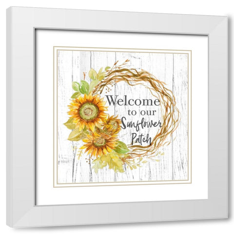 Welcome To Our Sunflower Patch White Modern Wood Framed Art Print with Double Matting by Pinto, Patricia