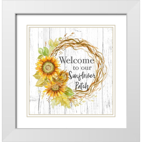 Welcome To Our Sunflower Patch White Modern Wood Framed Art Print with Double Matting by Pinto, Patricia