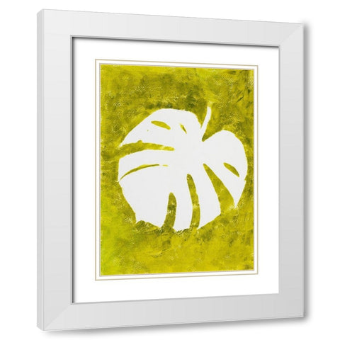 Tropical Leaf Stamp White White Modern Wood Framed Art Print with Double Matting by Pinto, Patricia