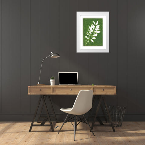 Tropical Leaf Branch Stamp White White Modern Wood Framed Art Print with Double Matting by Pinto, Patricia