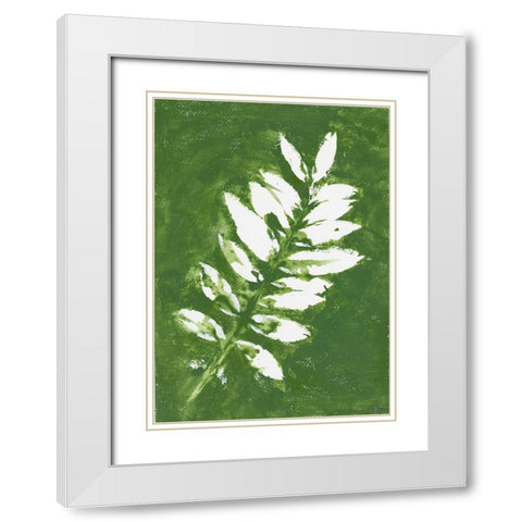 Tropical Leaf Branch Stamp White White Modern Wood Framed Art Print with Double Matting by Pinto, Patricia