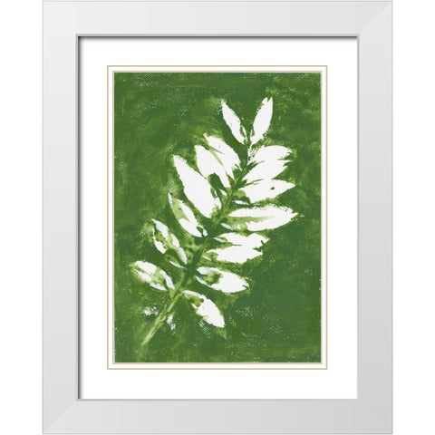 Tropical Leaf Branch Stamp White White Modern Wood Framed Art Print with Double Matting by Pinto, Patricia