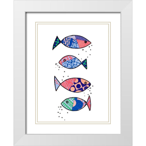 Tropical Fish Collage I White Modern Wood Framed Art Print with Double Matting by Pinto, Patricia