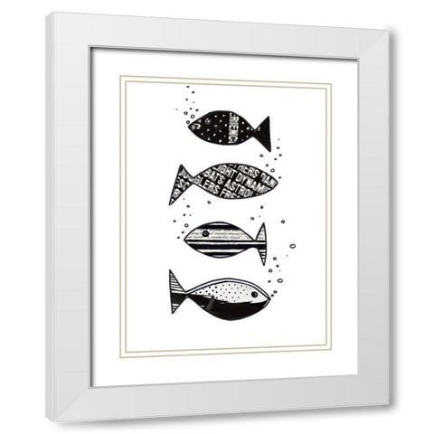 Tropical Fish Collage II White Modern Wood Framed Art Print with Double Matting by Pinto, Patricia