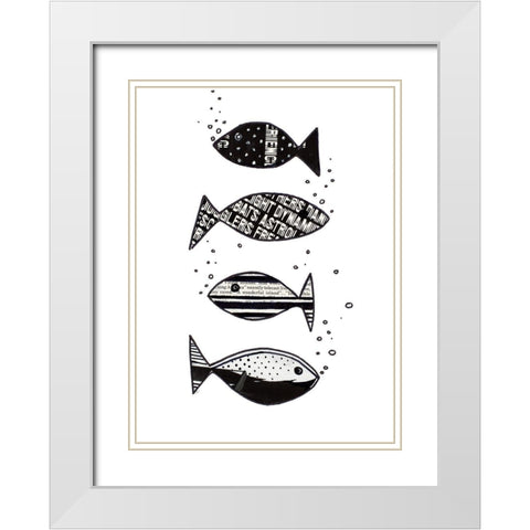 Tropical Fish Collage II White Modern Wood Framed Art Print with Double Matting by Pinto, Patricia