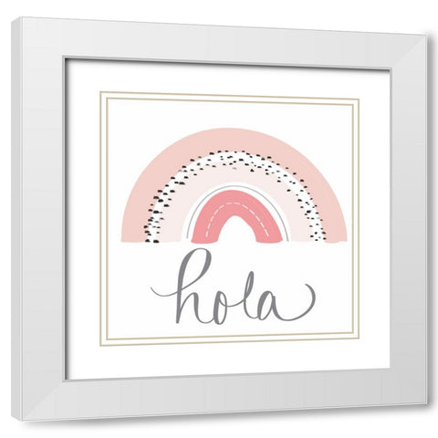 Hola Rainbow White Modern Wood Framed Art Print with Double Matting by Navas, Emily