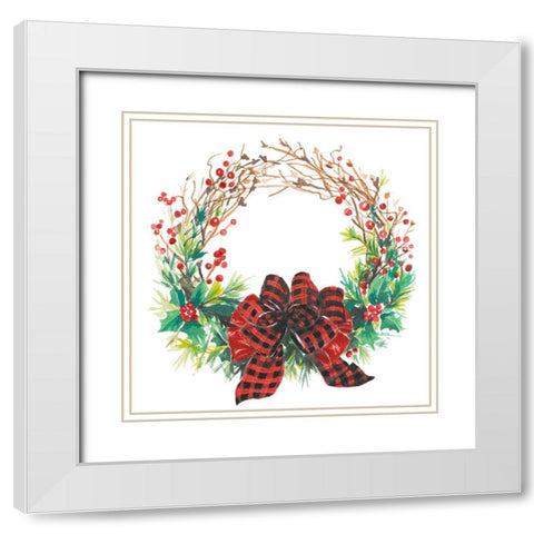 Christmas Holly Wreath White Modern Wood Framed Art Print with Double Matting by Pinto, Patricia