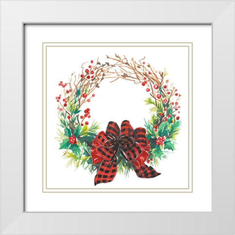 Christmas Holly Wreath White Modern Wood Framed Art Print with Double Matting by Pinto, Patricia