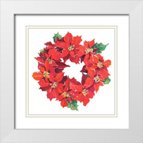 Poinsettia Wreath White Modern Wood Framed Art Print with Double Matting by Pinto, Patricia