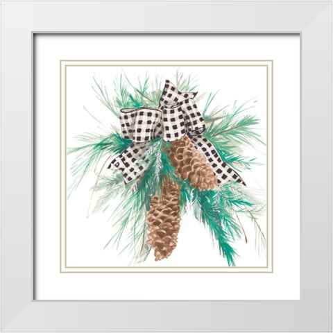 Christmas Pine Cones White Modern Wood Framed Art Print with Double Matting by Pinto, Patricia