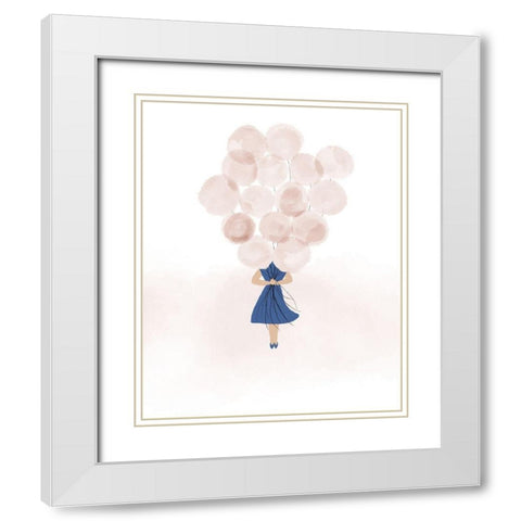 Balloon Gal White Modern Wood Framed Art Print with Double Matting by Quach, Anna