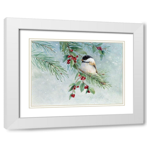 Gray-Headed Chickadee On Holly White Modern Wood Framed Art Print with Double Matting by Loreth, Lanie