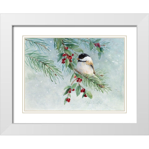 Gray-Headed Chickadee On Holly White Modern Wood Framed Art Print with Double Matting by Loreth, Lanie