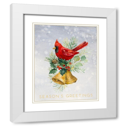 Northern Cardinal Seasons Greetings White Modern Wood Framed Art Print with Double Matting by Loreth, Lanie