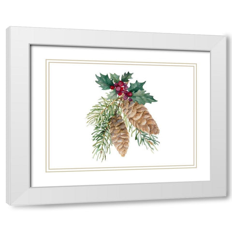 Pinecones And Holly White Modern Wood Framed Art Print with Double Matting by Loreth, Lanie