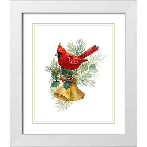 Northern Cardinal on Holiday Bells White Modern Wood Framed Art Print with Double Matting by Loreth, Lanie