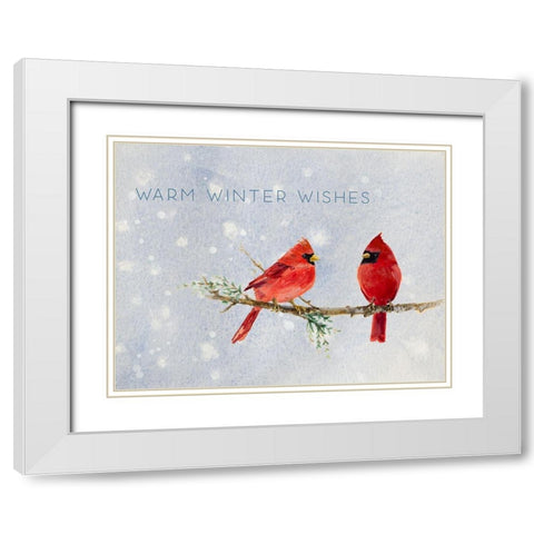 Northern Cardinals Warm Winter Wishes White Modern Wood Framed Art Print with Double Matting by Loreth, Lanie