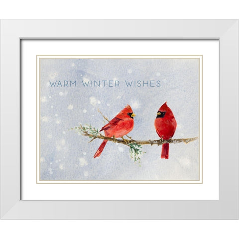 Northern Cardinals Warm Winter Wishes White Modern Wood Framed Art Print with Double Matting by Loreth, Lanie