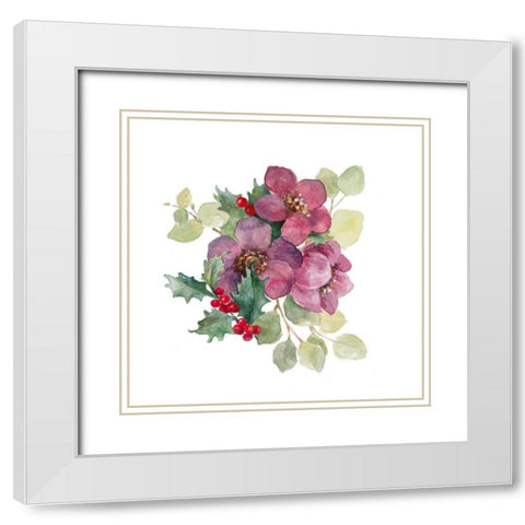 Plum Christmas Flowers White Modern Wood Framed Art Print with Double Matting by Loreth, Lanie