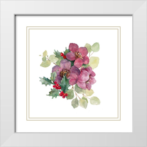 Plum Christmas Flowers White Modern Wood Framed Art Print with Double Matting by Loreth, Lanie