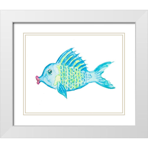 Yellow and Blue Fish II White Modern Wood Framed Art Print with Double Matting by DeRice, Julie