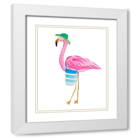 Beach Flamingo I White Modern Wood Framed Art Print with Double Matting by DeRice, Julie