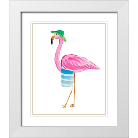 Beach Flamingo I White Modern Wood Framed Art Print with Double Matting by DeRice, Julie