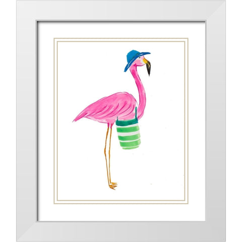Beach Flamingo II White Modern Wood Framed Art Print with Double Matting by DeRice, Julie