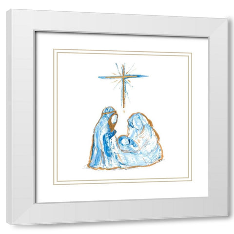 Blue and Gold Nativity I White Modern Wood Framed Art Print with Double Matting by Maria, Robin