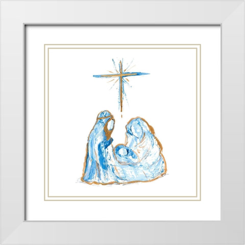 Blue and Gold Nativity I White Modern Wood Framed Art Print with Double Matting by Maria, Robin