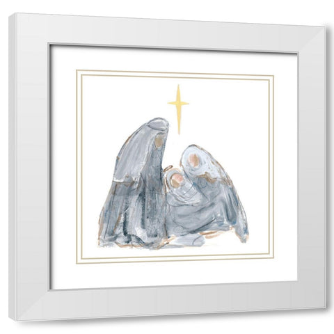 Gray and Gold Nativity with Star White Modern Wood Framed Art Print with Double Matting by Maria, Robin