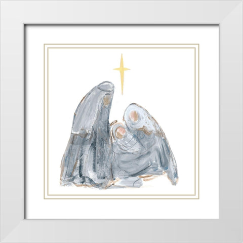 Gray and Gold Nativity with Star White Modern Wood Framed Art Print with Double Matting by Maria, Robin