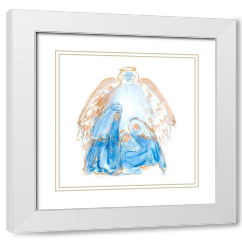 Blue and Gold Nativity II White Modern Wood Framed Art Print with Double Matting by Maria, Robin