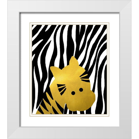 Gold Baby Zebra White Modern Wood Framed Art Print with Double Matting by Quach, Anna