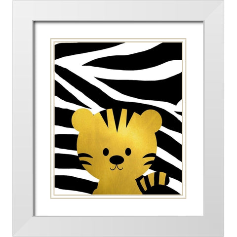 Gold Baby Tiger White Modern Wood Framed Art Print with Double Matting by Quach, Anna