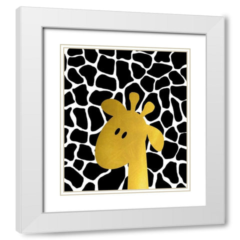 Gold Baby Giraffe White Modern Wood Framed Art Print with Double Matting by Quach, Anna