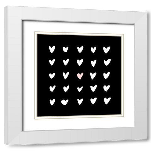 Hearts White Modern Wood Framed Art Print with Double Matting by SD Graphics Studio