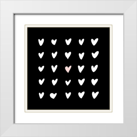 Hearts White Modern Wood Framed Art Print with Double Matting by SD Graphics Studio