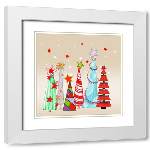 Sparkly and Bright Christmas Trees I White Modern Wood Framed Art Print with Double Matting by Diannart