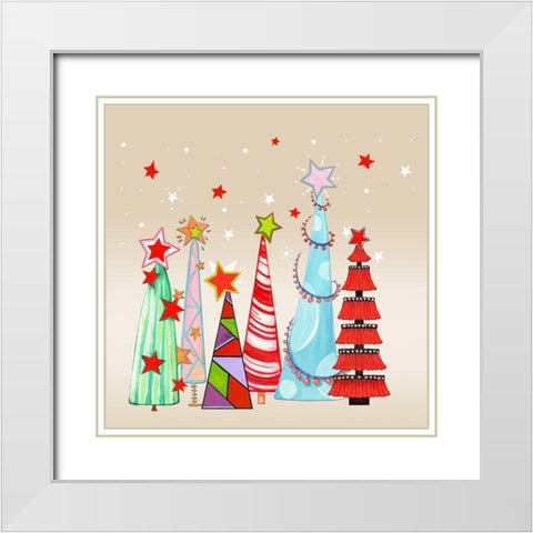 Sparkly and Bright Christmas Trees I White Modern Wood Framed Art Print with Double Matting by Diannart