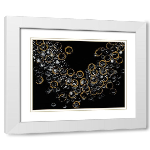 Black and Gold Bubbles I White Modern Wood Framed Art Print with Double Matting by Pattinian, Merri