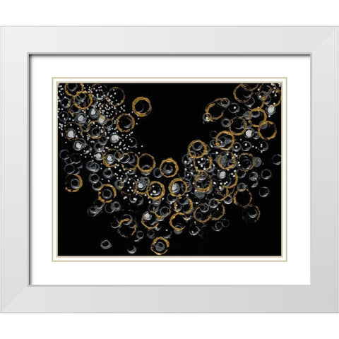Black and Gold Bubbles I White Modern Wood Framed Art Print with Double Matting by Pattinian, Merri