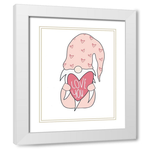 Valentine Gnome White Modern Wood Framed Art Print with Double Matting by Torres, Melanie