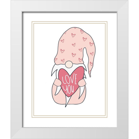 Valentine Gnome White Modern Wood Framed Art Print with Double Matting by Torres, Melanie
