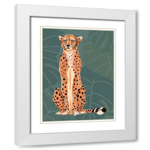 Cheetah Retro On Leaf Pattern White Modern Wood Framed Art Print with Double Matting by Pinto, Patricia