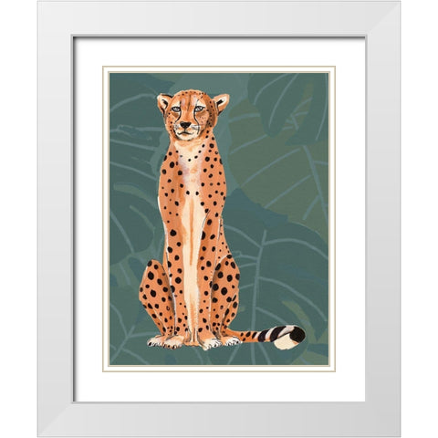 Cheetah Retro On Leaf Pattern White Modern Wood Framed Art Print with Double Matting by Pinto, Patricia