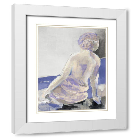 Periwinkle Seated Nude White Modern Wood Framed Art Print with Double Matting by Loreth, Lanie