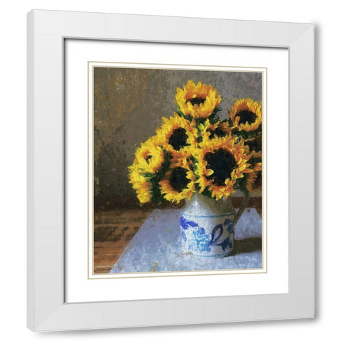 Sunflowers in Pitcher White Modern Wood Framed Art Print with Double Matting by Medley, Elizabeth