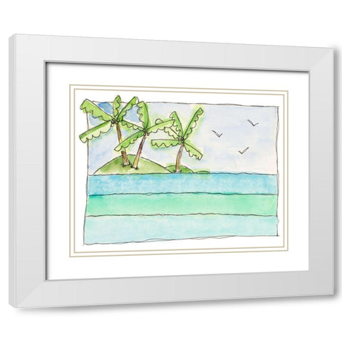 Island Palms I White Modern Wood Framed Art Print with Double Matting by Krinlox